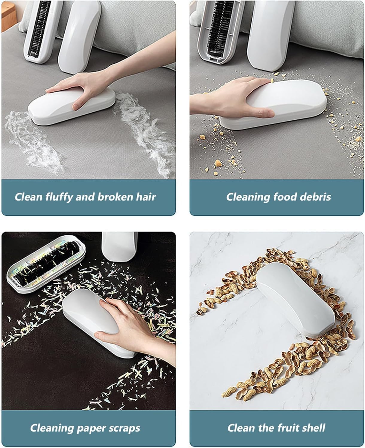Multi-Functional Table Crumb Sweeper, Handy Rolling Bed Sweeping Brush, Handheld Crumb Sweeper, Soft Bristles Debris Collector for Table, Mat, Bed Sheets, Sofas, Clothes Cleaning Brush (White)