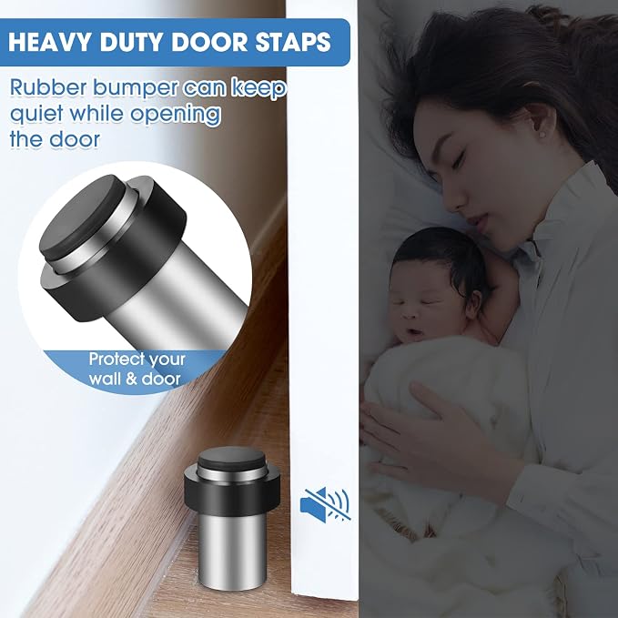 Chumia 6 Pcs Door Stopper Mounted Floor Stops Stainless Steel Cylindrical - Image 3