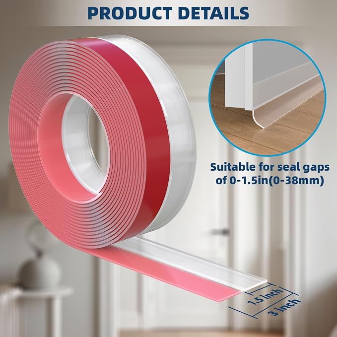 Heavy-Duty 36 ft x 3 in Weather Stripping, Extra Thick 2mm Door Draft Stopper - Image 2