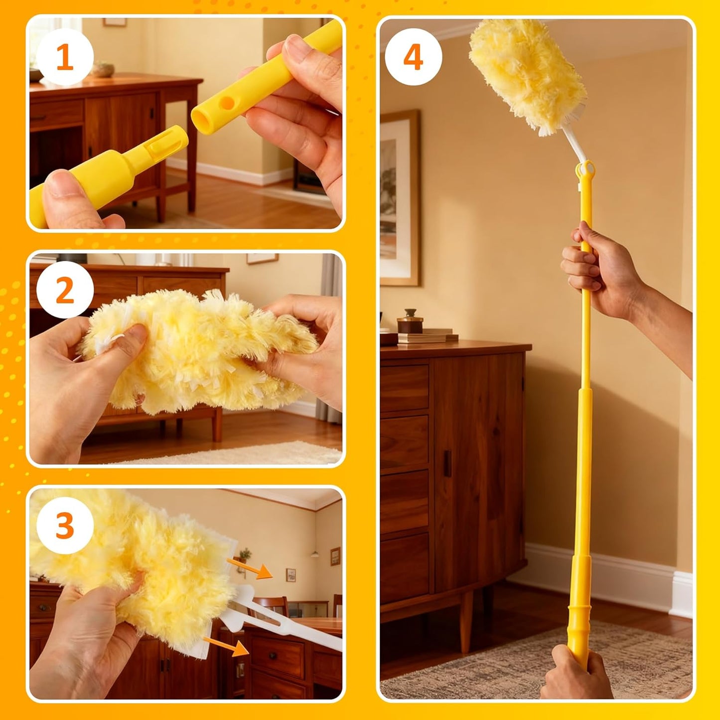 Heavy Duty Multi Surface 360°Heavy Duty 60 Duster Refills & 1 Handle, Disposable Dusters for Cleaning Compatible with swiffer