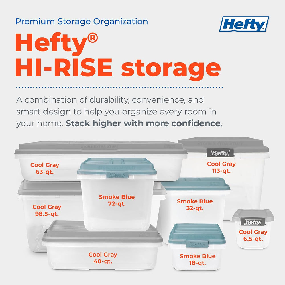 Hefty 6.5 Qt Flat-Lid Storage Bin with Lid, Stackable Plastic Storage Contain...