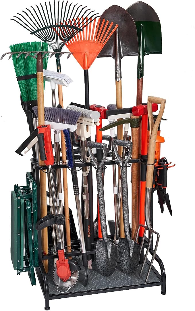 Garden Tool Organizer, Yard Tools Rack Holds 55 Long-Handled Tools/Rakes/Brooms by Kingarage