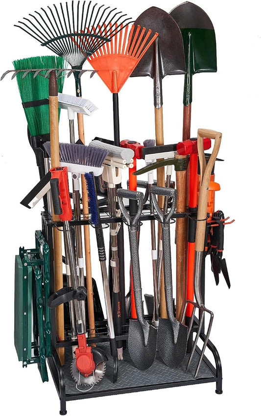 Garden Tool Organizer, Yard Tools Rack Holds 55 Long-Handled Tools/Rakes/Brooms by Kingarage