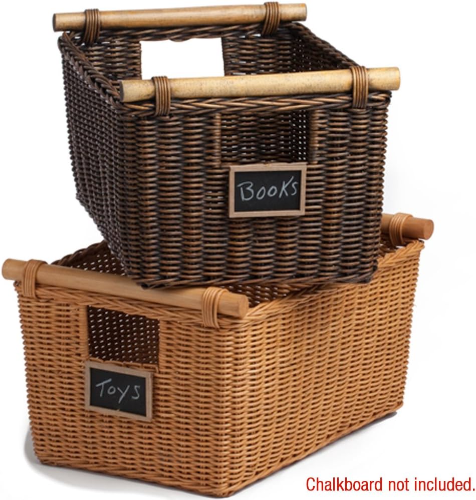 The Basket Lady Pole Handle Wicker Storage Basket, XL, Walnut Brown