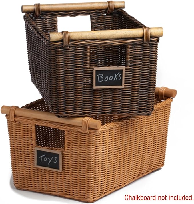 The Basket Lady Pole Handle Wicker Storage Basket, 14 in L x 10 in W x 7.5 in H - Image 3