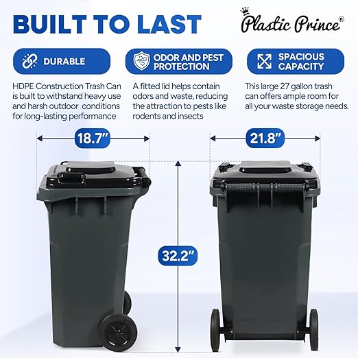 27 Gallon Trash Can with Wheels Plastic Rollout Outdoor Trash Can with Lid - Image 5