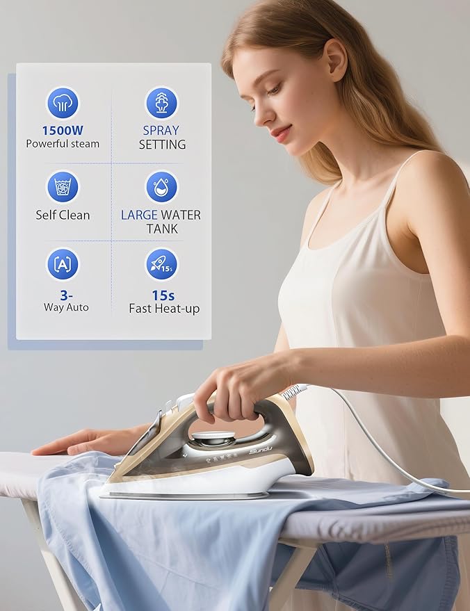 Large Irons Steamer for Clothes, 1500W Iron Non-Stick Ceramic Soleplate - Image 9