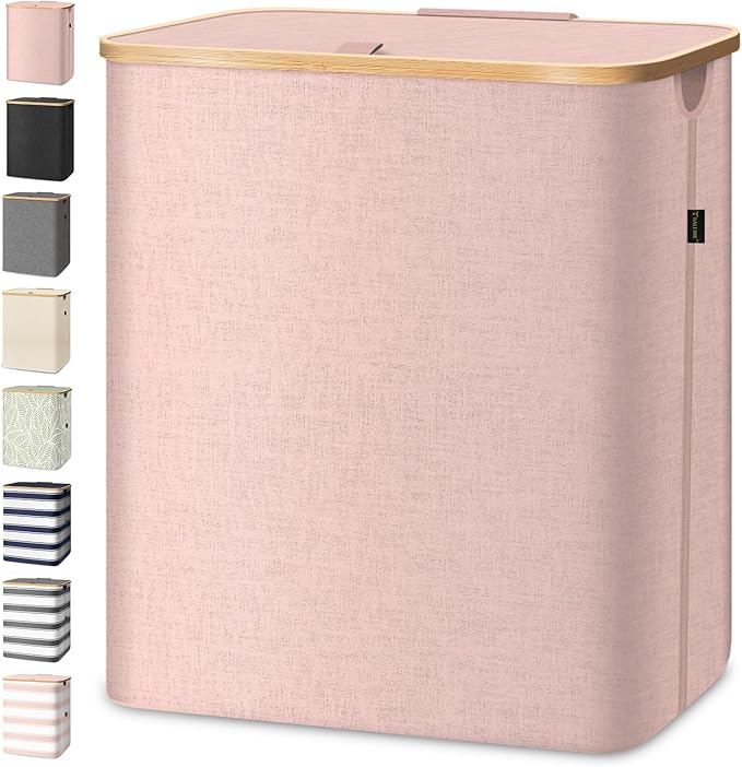 BALEINE Laundry Hamper with Lid, Tall Laundry Baskets with Bamboo Pull Handles by BALEINE