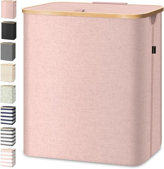 BALEINE Laundry Hamper with Lid, Tall Laundry Baskets with Bamboo Pull Handles by BALEINE