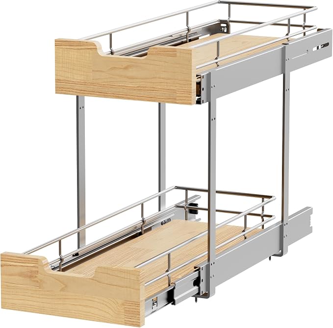 Pull Out Cabinet Organizer, Heavy-Duty Slide Out Shelf, Wood and Wire Basket - Image 7