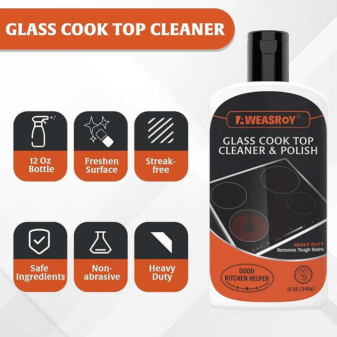 Glass Stove Top Cleaner Kit 12 oz, Cooktop Cleaner and Polish Non-Abrasive No - Image 2