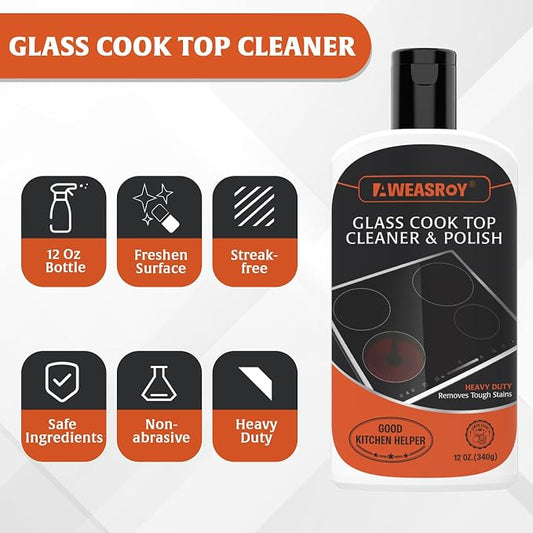 Glass Stove Top Cleaner Kit 12 oz, Cooktop Cleaner and Polish Non-Abrasive No - Image 2