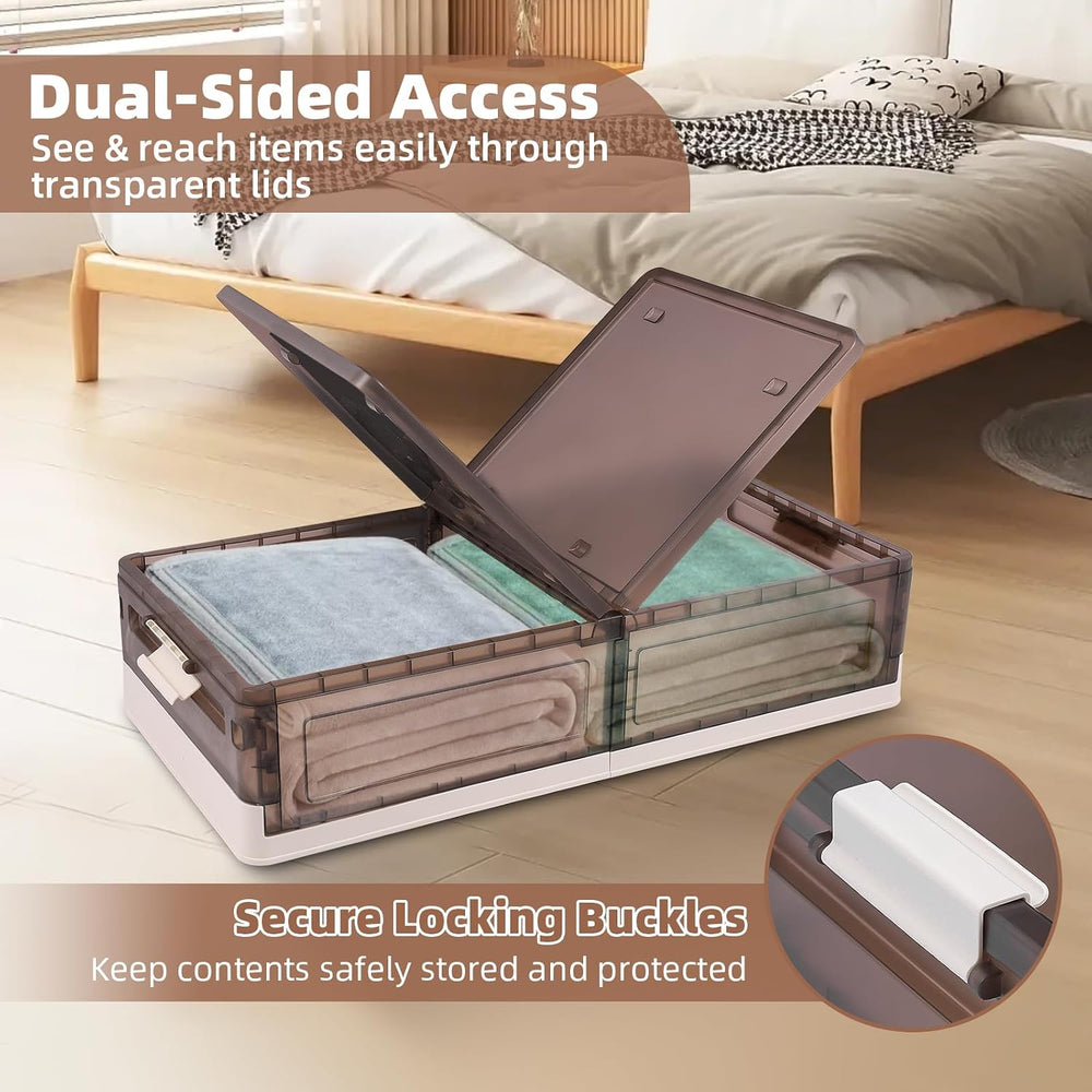 FAHKNS 2 Pack Under Bed Storage with Wheels, 15.2Gal Stackable Under Bed Stor...