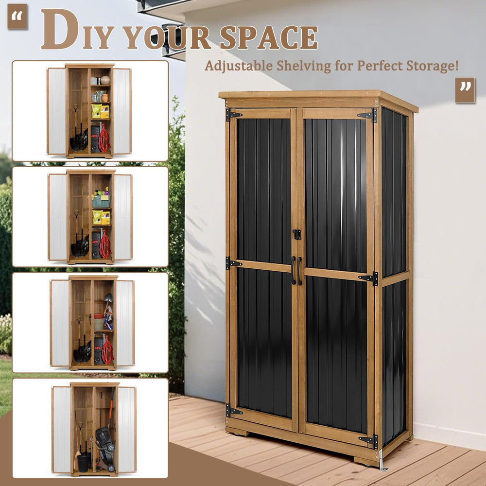 Outdoor Storage Cabinet, Wood & Metal Storage Shed with Weather-Resistant...