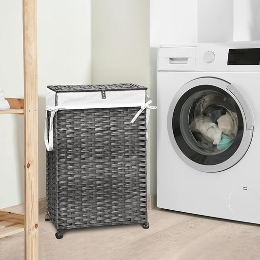 70L Slim Laundry Hamper with Lid & Wheels, 2-Park Rolling Laundry Basket with 4 - Image 2