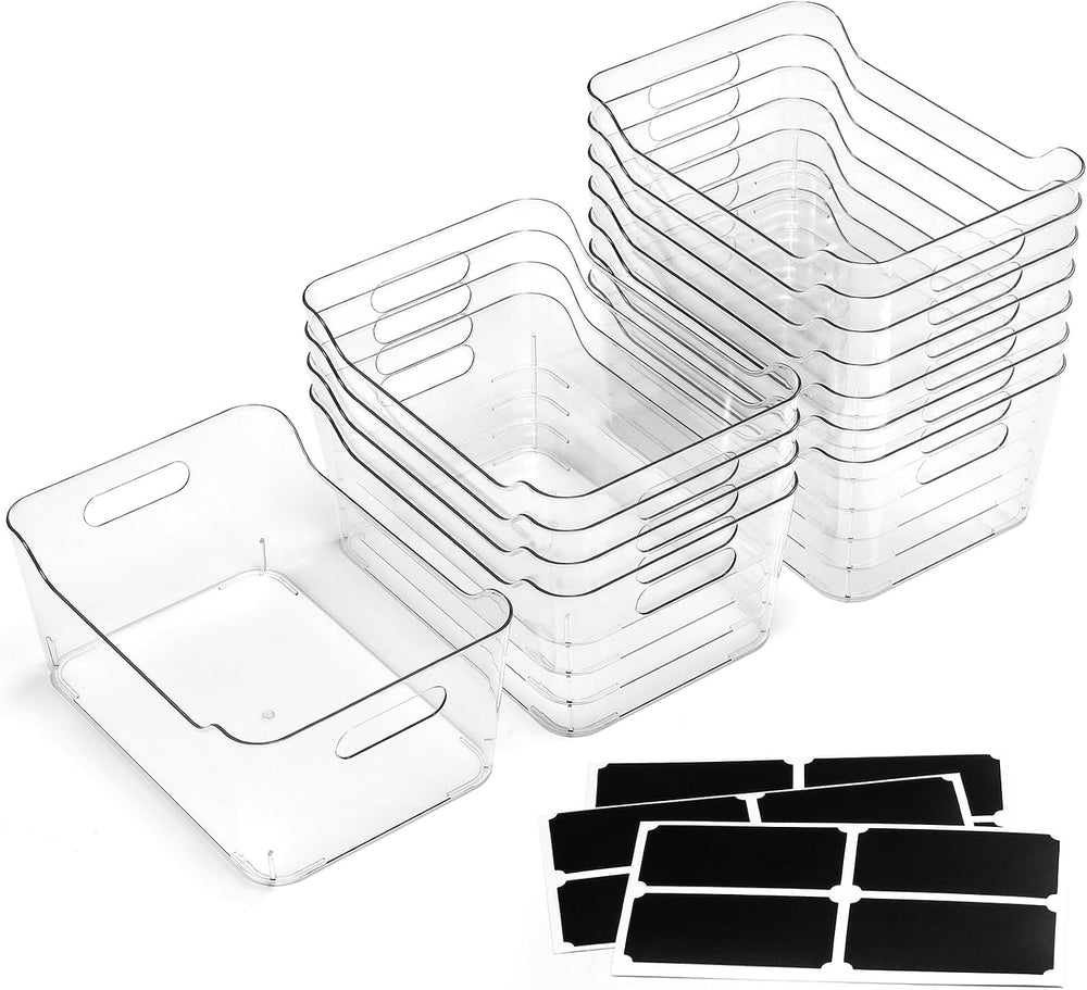 12 PACK Multi-Use Clear Plastic Storage Bins for Organizing w/ Labels - Home,...