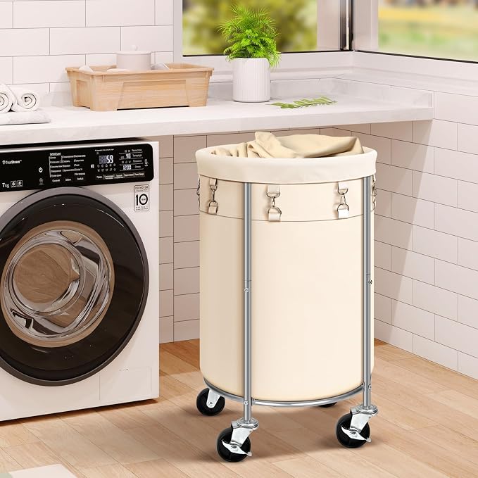 Laundry Hamper with Wheels, 100L Round Rolling Laundry Basket Sorter with - Image 9