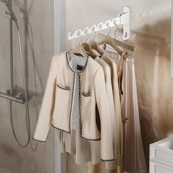 Dr.DJ Wall Mount Coat Hanger Holder White Clothes Drying Organizer Rack Garment - Image 7