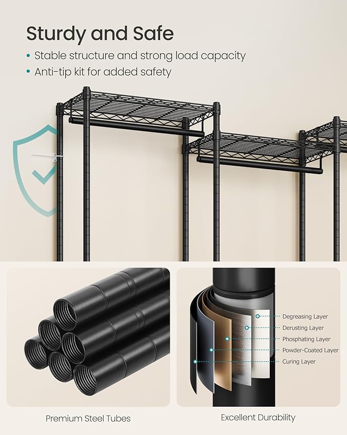 SONGMICS Heavy-Duty Clothes Rack, Garment Rack, Portable Closet, 56.9-Inch Wide - Image 5