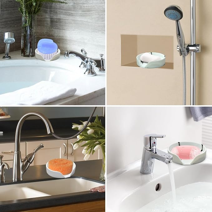 Self Draining Soap Dish, Silicone Suction Cup Soap Holder Tray Savers Container - Image 6