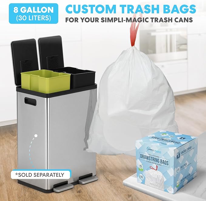 SIMPLI-MAGIC 16 Gallon Elegant Black Step Trash Can – Dual Compartment Kitchen - Image 9