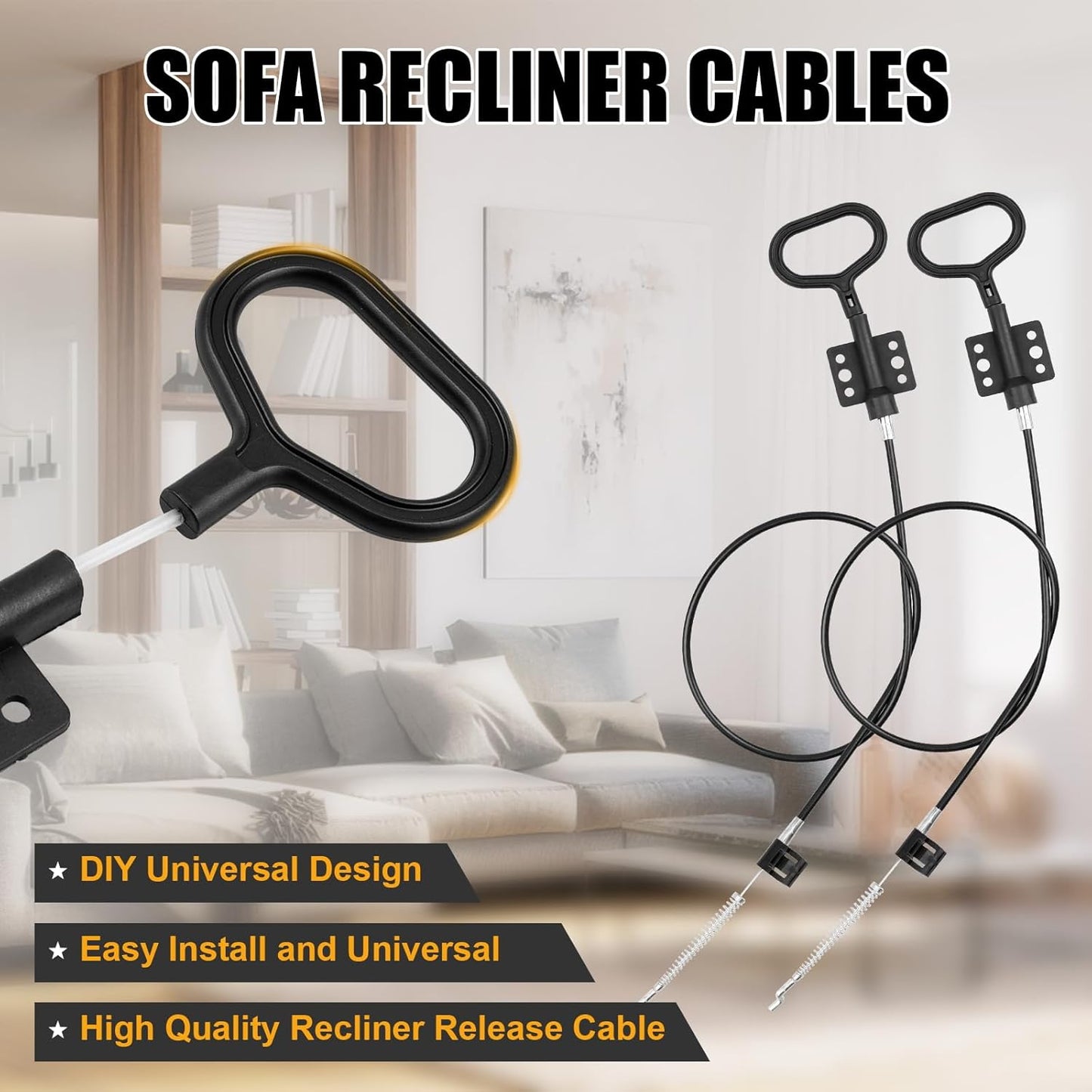 Sofa Recliner Cables, 2PCS Release Cables Replacement D Ring Pull Handle, Recliner Replacement Parts Hook Exposed Length 4.75 Inch, Total Length 36.5 Inch