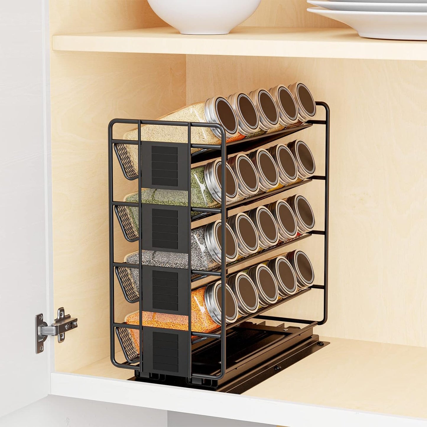 SpaceAid Pull Out Spice Rack Organizer with 20 Jars, Heavy Duty Slide Out Seasoning Organizer for Kitchen Cabinets, with 801 Labels and Chalk Marker, Right Facing (Pack of 2)