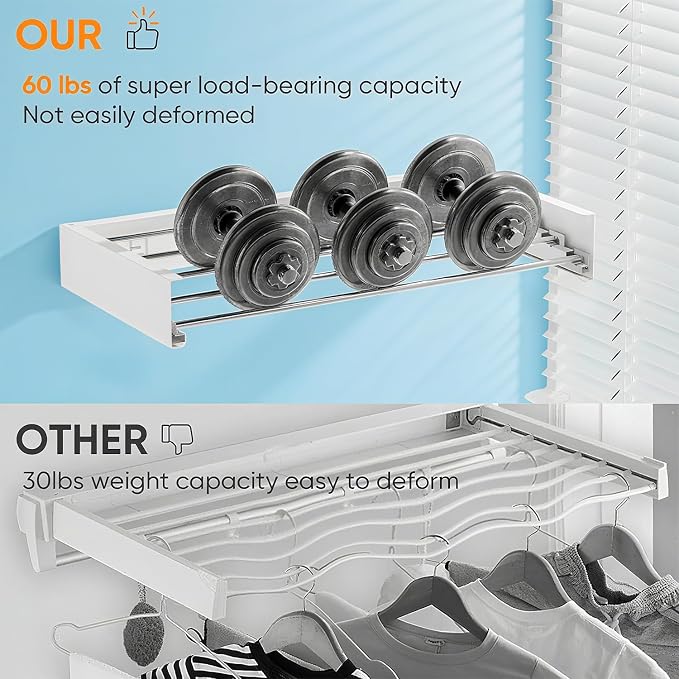 Wall Mounted Clothes Drying Rack, 5 Aluminum Rods, Collapsible, 32 inches - Image 3
