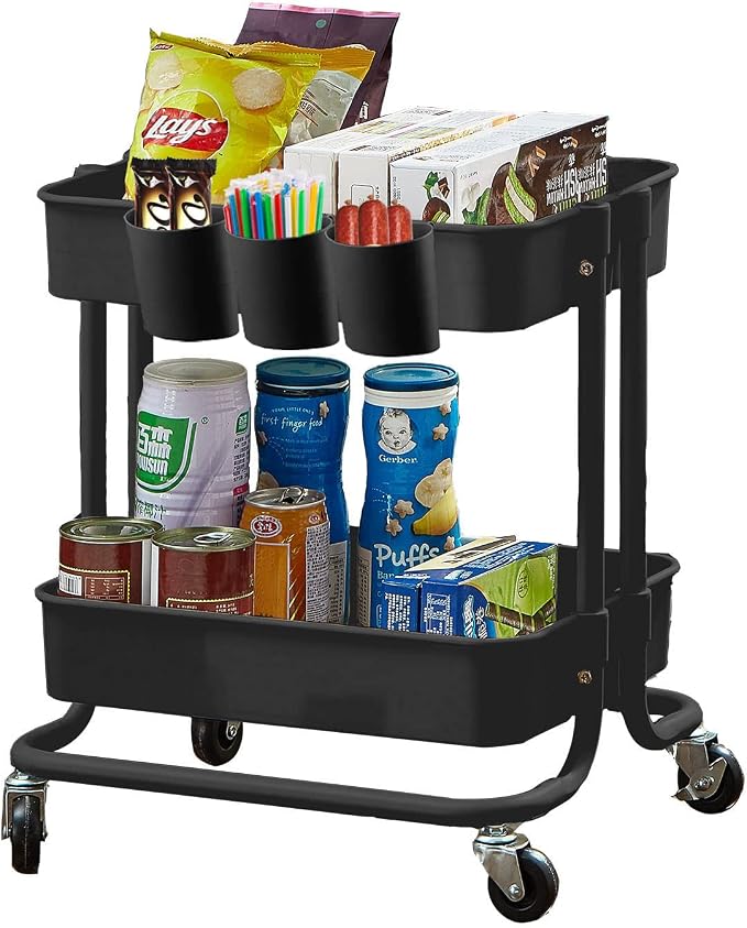 Melody House 2-Tier Utility Rolling Cart Storage Sofa Side Table by MelodyHouse