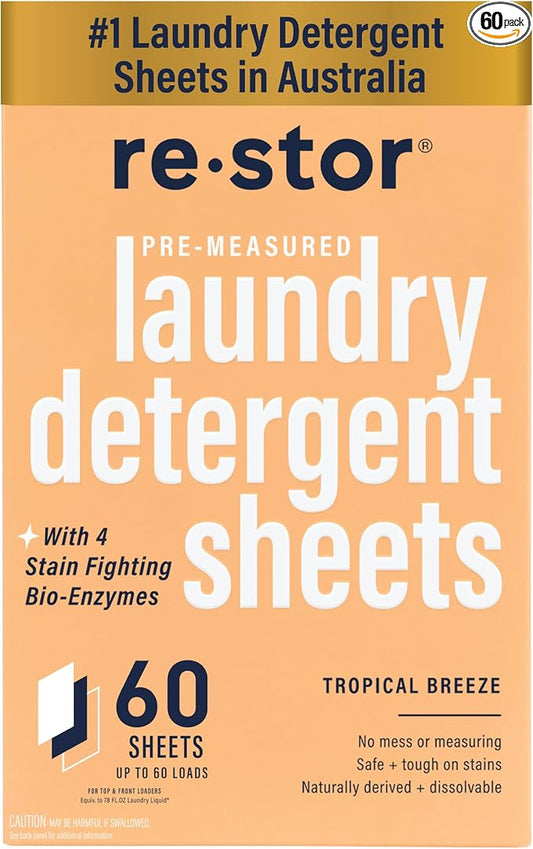 restor Laundry Detergent Sheets Tropical Breeze 60 Loads | Eco Friendly Plastic by restor