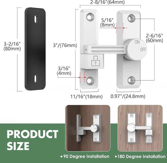 Barn Door Lock Latch, 90/180 Degree Flip Sliding Door Latch - Image 2