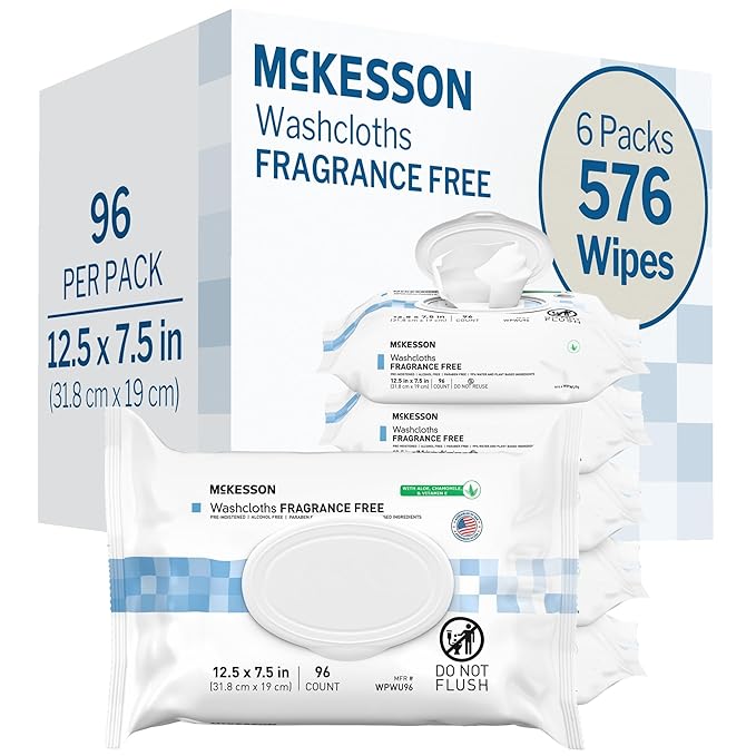 McKesson Washcloth Wipes for Adults, Unscented Disposable Wash Cloths for Body by McKesson