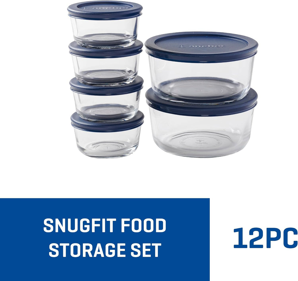 Anchor Hocking 12 Piece Glass Storage Containers with Lids (6 Glass Food Stor...