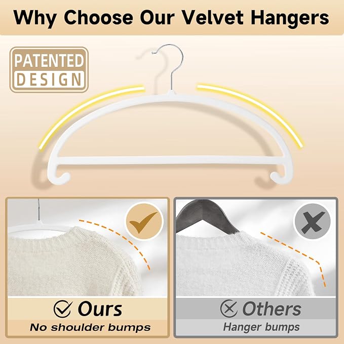 MIZGI 50 Pack White Velvet Hangers - Image 3