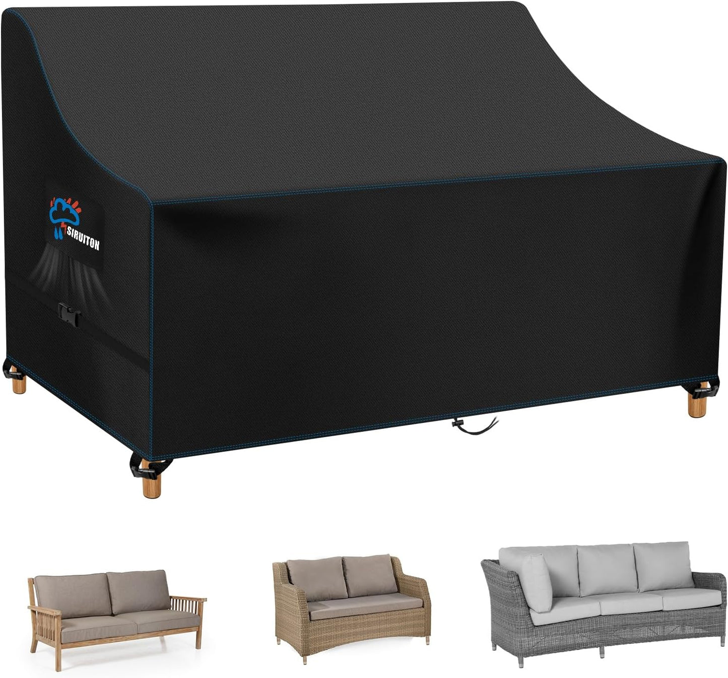 SIRUITON 2-Seat Garden Patio Sofa/Loveseat/Bench Cover 51.6" L x 27" W x 35" H,Heavy Duty 300D Oxford Waterproof Outdoor Sofa Cover,Lawn Patio Furniture Covers
