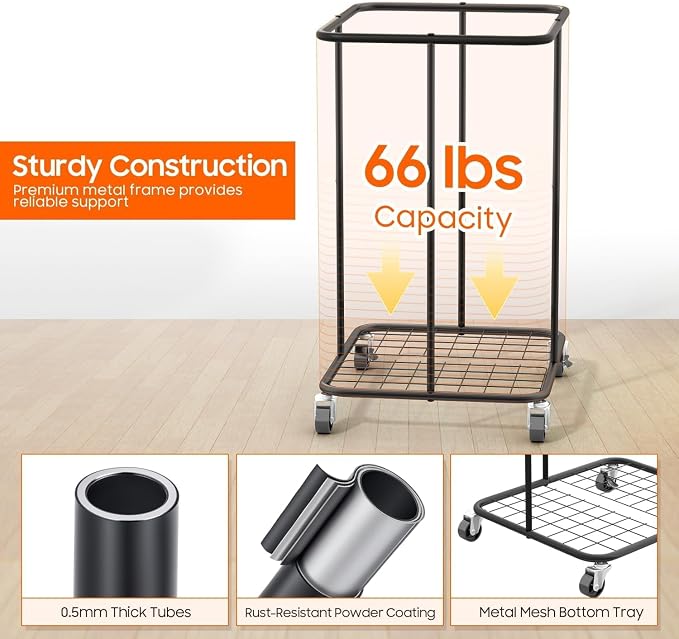 150L Laundry Hamper with Wheels, Rolling Laundry Basket with Metal Frame and - Image 6