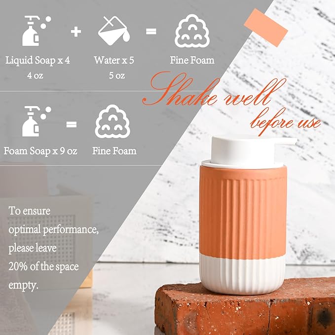 2 Pack Hand Dipped Terracotta Ceramic Foam Soap Dispenser, 12 oz Rippled - Image 3