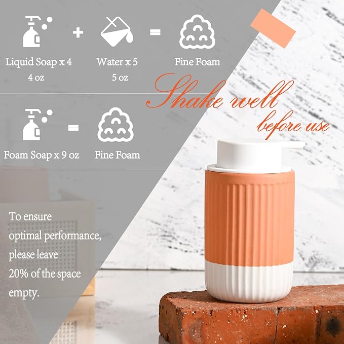 Hand Dipped Terracotta Ceramic Foam Soap Dispenser, 12 oz Rippled Bubble-Up - Image 3