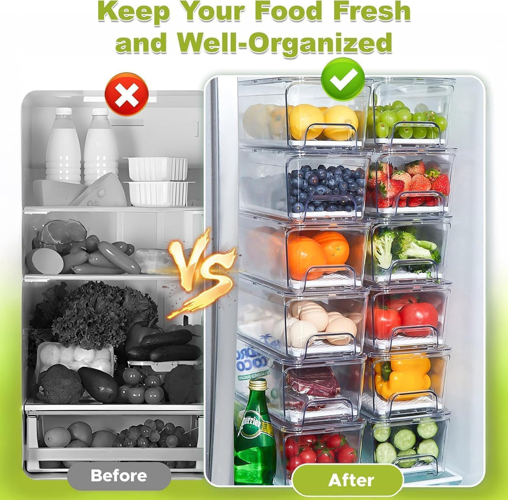 3-Pack Fridge Organizers and Storage, Stackable Refrigerator Bins