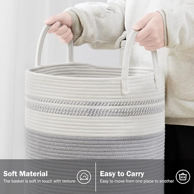 YOUDENOVA Woven Rope Laundry Hamper Basket, 72L Tall Luandry Basket, Baby - Image 4
