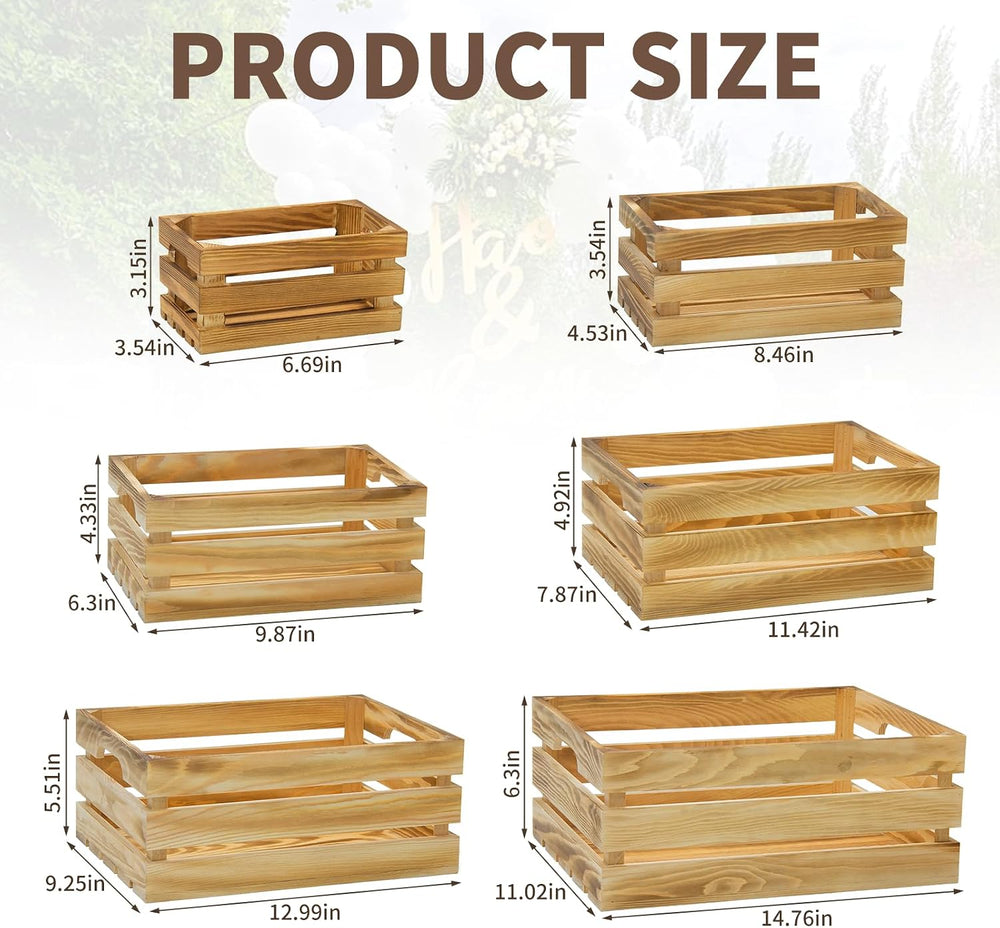 6 Pcs Wooden Crates for Display, Nesting Wood Crate for Storage, 6 Size