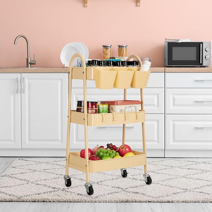 danpinera 3-Tier Rolling Cart, Metal Rolling Storage Cart - Image 8