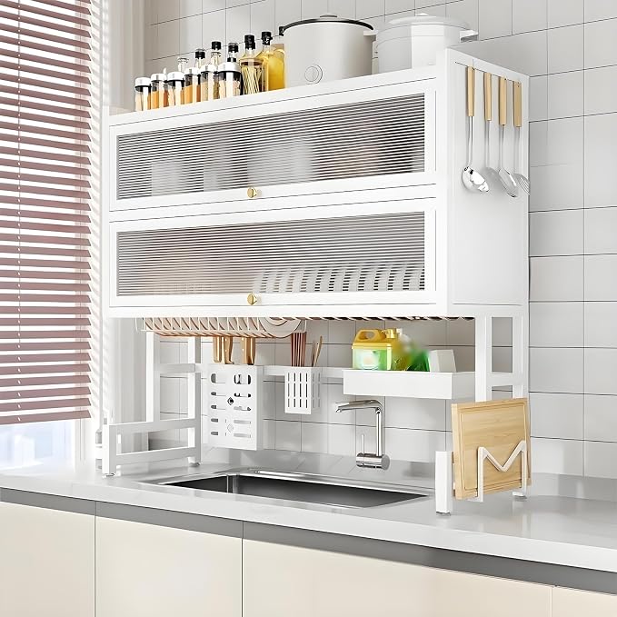 Dish Drying Rack 4 Tiers with Cover, Keep Kitchen Sink Shlef Organized by Unknown
