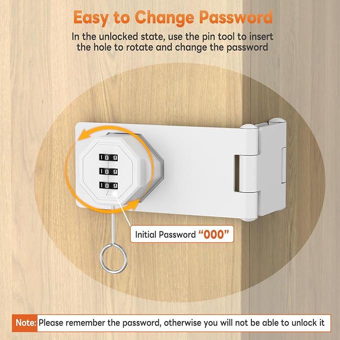 90 Degree 3-Digit Combination Cabinet Lock, Zinc Alloy Keyless Folding Hasp - Image 6