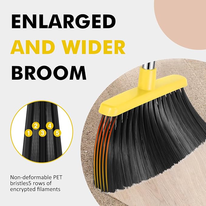 Heavy Duty Broom, 55 Inch Long Handle Outdoor Large Angle Brooms, Commercial - Image 4
