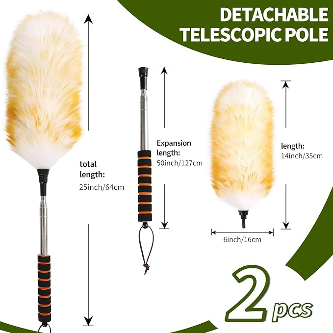 Extendable Lambswool Duster 25-64" Retractable Telescopic Handle Removable Head - Image 2