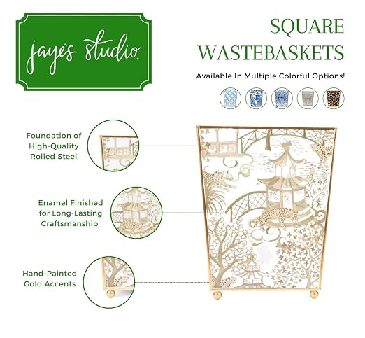 Jaye’s Studio Garden Party Decorative Gold Waste Basket - Image 4