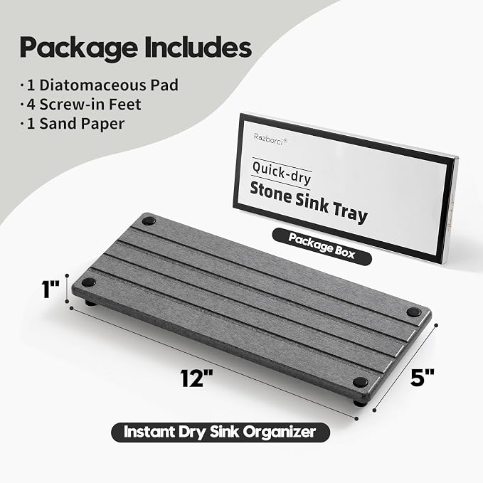 Instant Dry Sink Caddy Kitchen Sink Organizer, Quick Drying Stone Tray - Image 3