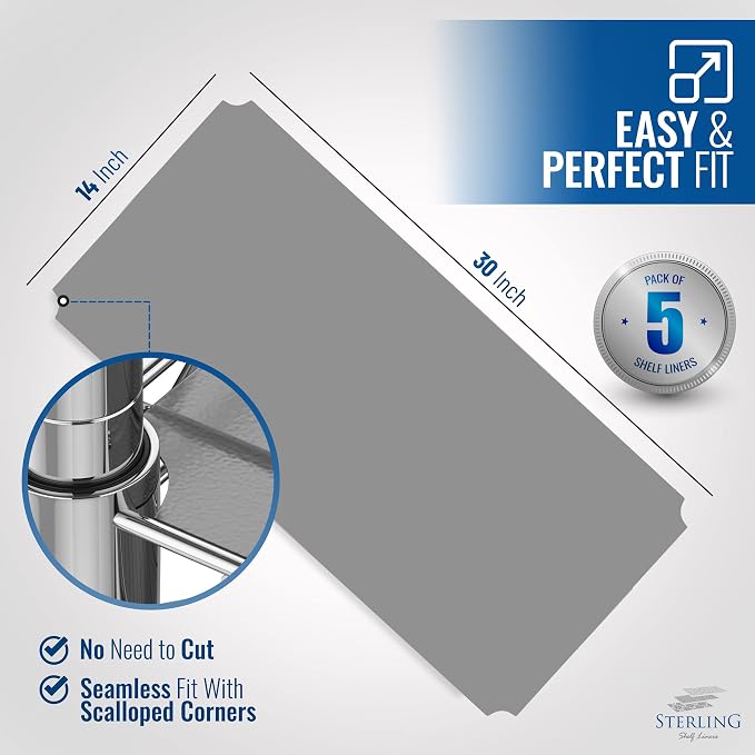 Sterling Shelf Liners for Wire Shelf System: Set of 5 in Graphite: 14 x 30 - Image 2
