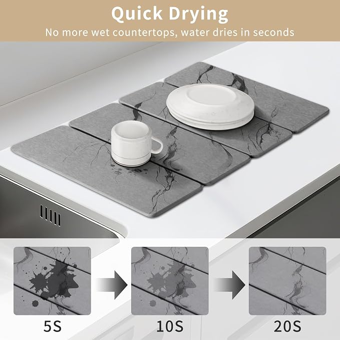 Large Stone Drying Mat for Kitchen Counter24"x16", Misty Gray, Diatomaceous - Image 2